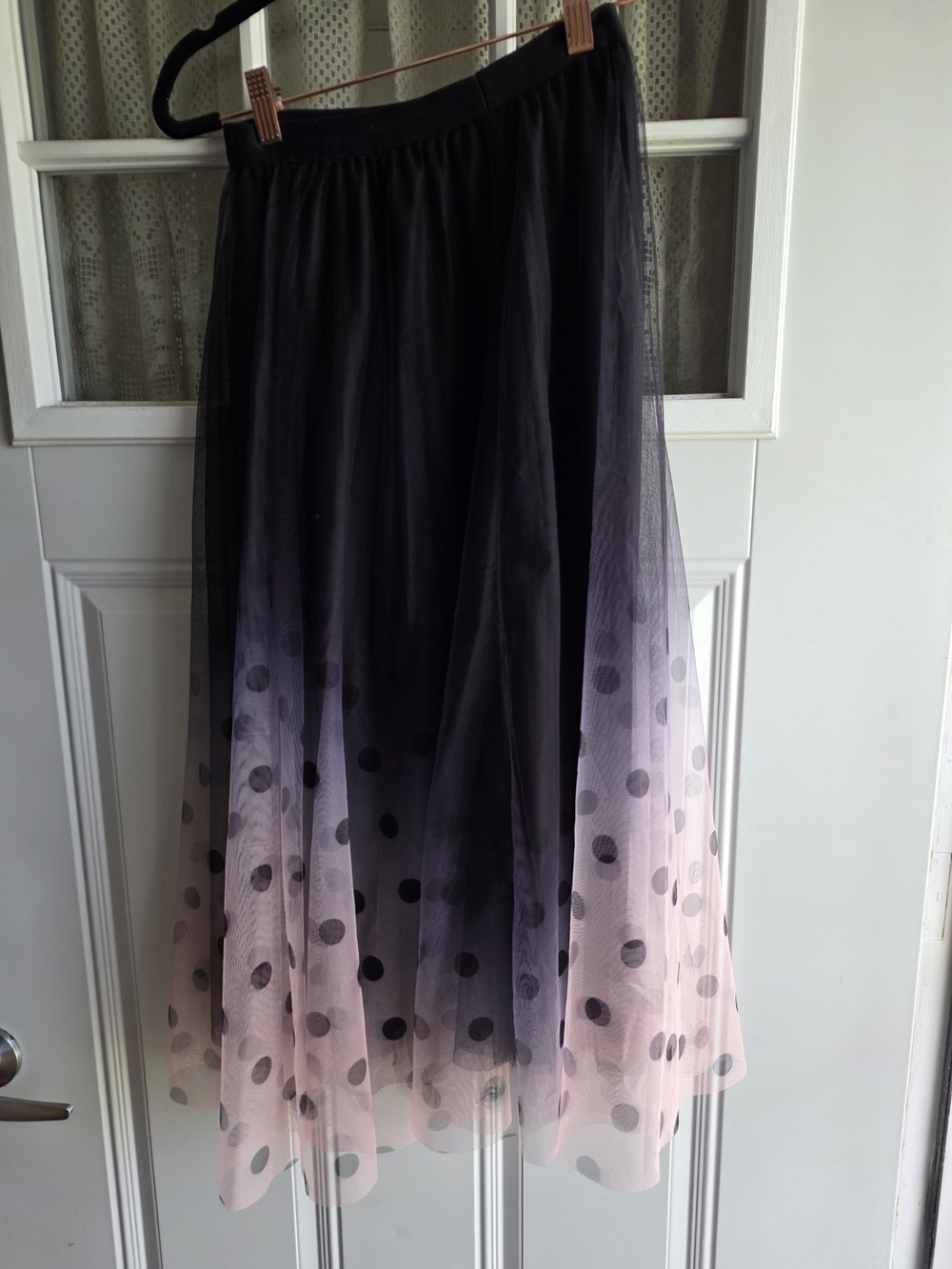 Black and Pink Ombre Polka Dot Tulle Maxi Skirt